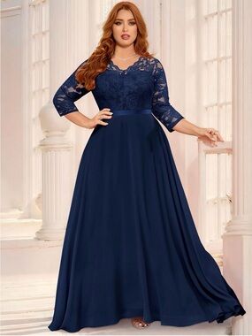 Miusol Navy Lace Formal Dress - 4XL (see size chart)
